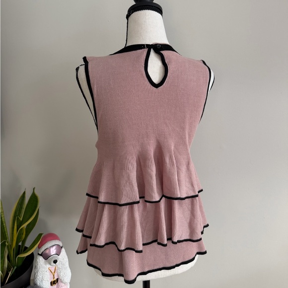 Zara Pink Tiered Peplum Blouse with Black Trim - Picture 4 of 4